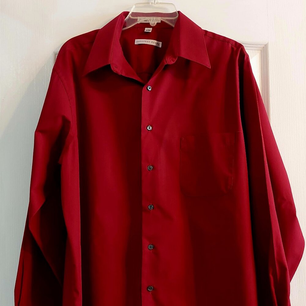 Red Button-Down Men's Dress Shirt by Geoffrey Beene Sz 16-16 1/2 34-35